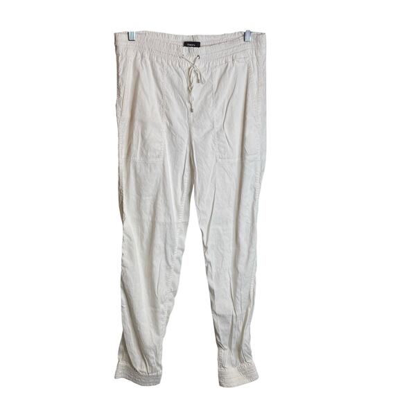 Theory Women's White Linen Cropped Pants Size 6 Minimalist Drawstring Waist - Picture 1 of 11